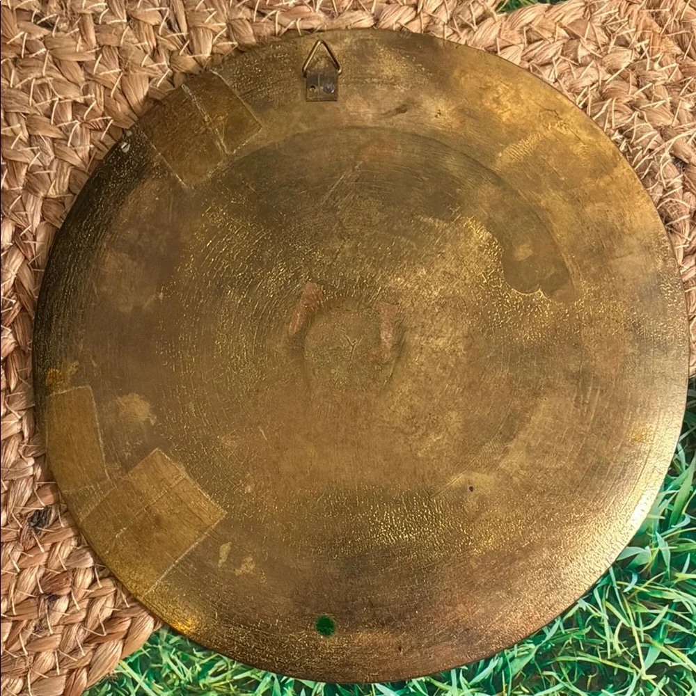 Vintage Nautical Greek Brass Plate with intricate cloisonné art work detailing